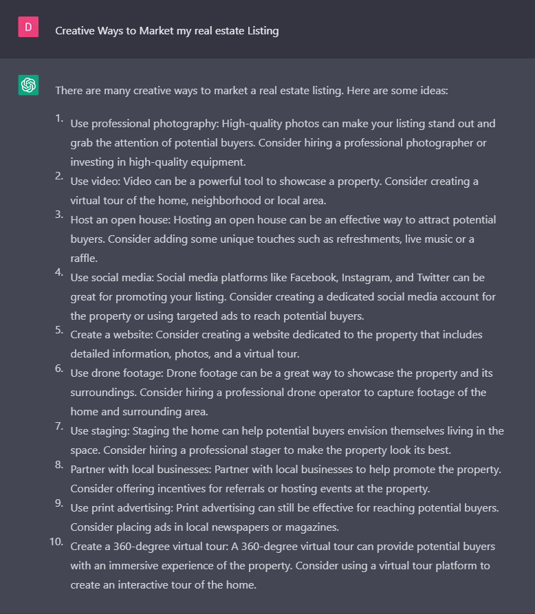 ChatGPT - market listing tips
