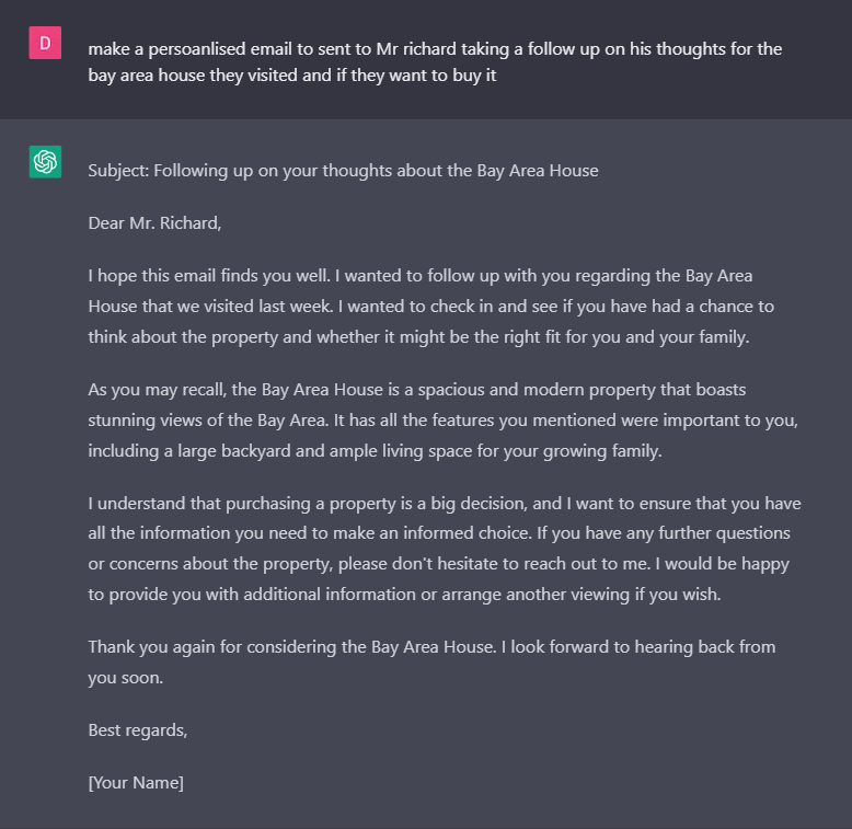 ChatGPT - personalized email