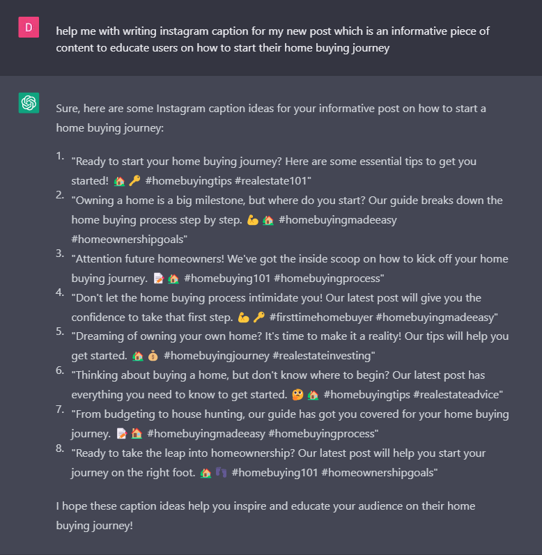 CharGTP - real estate Instagram caption