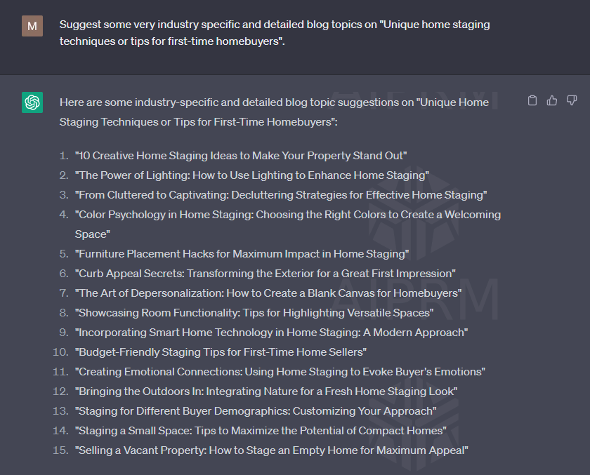 ChatGPT creating a list of blog topics