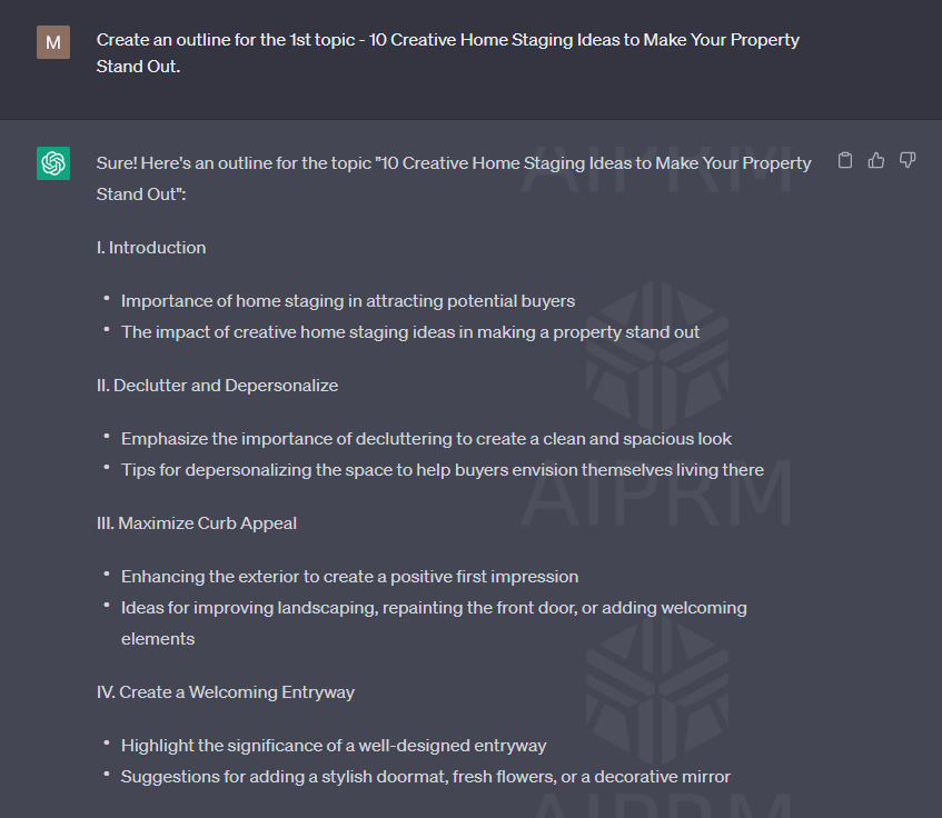 ChatGPT creating outline for the given blog topic